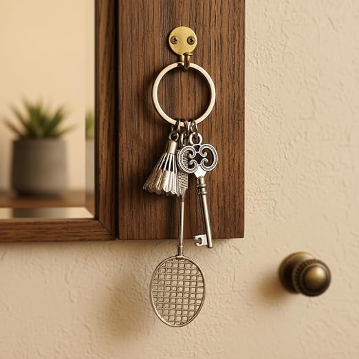 20707 {12 Pcs} Unisex Badminton Keychain for Women & Men | Racket Shuttle Keyring | Antique Finish Metal Sports Key Holder