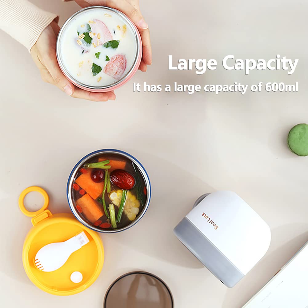 20773 Stainless Steel Insulated Bowl Lunch Box 600ml | Hot & Cold Meal Holder with Handle & Spoon | Leak Resistant Food Container for Office, School, Travel {Random Color}