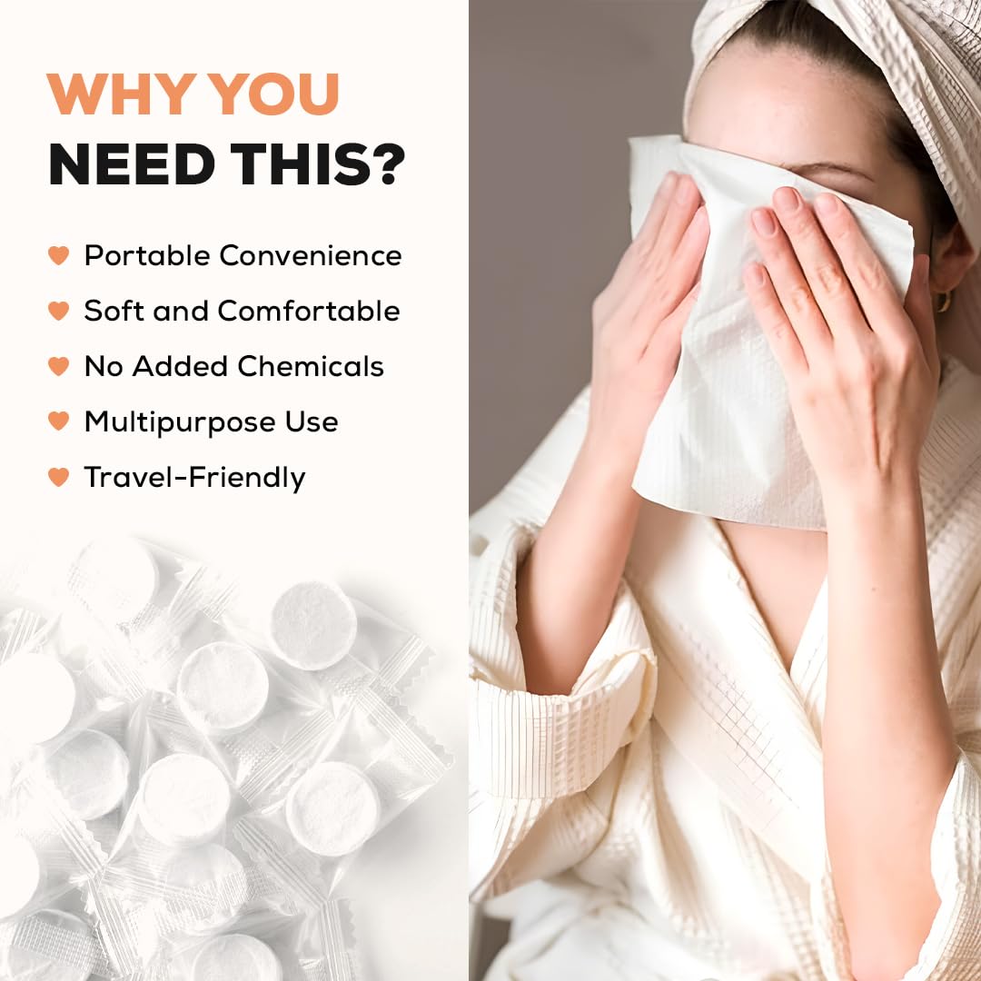 20479 {Pack of 6} Towel Tablets, Facial Cleansing Tissue, Mini Tablets Disposable Towels, Makeup Remover Pads, Water Activated Coin Tissue for Beauty Salon, Travel, Sports & Personal Use