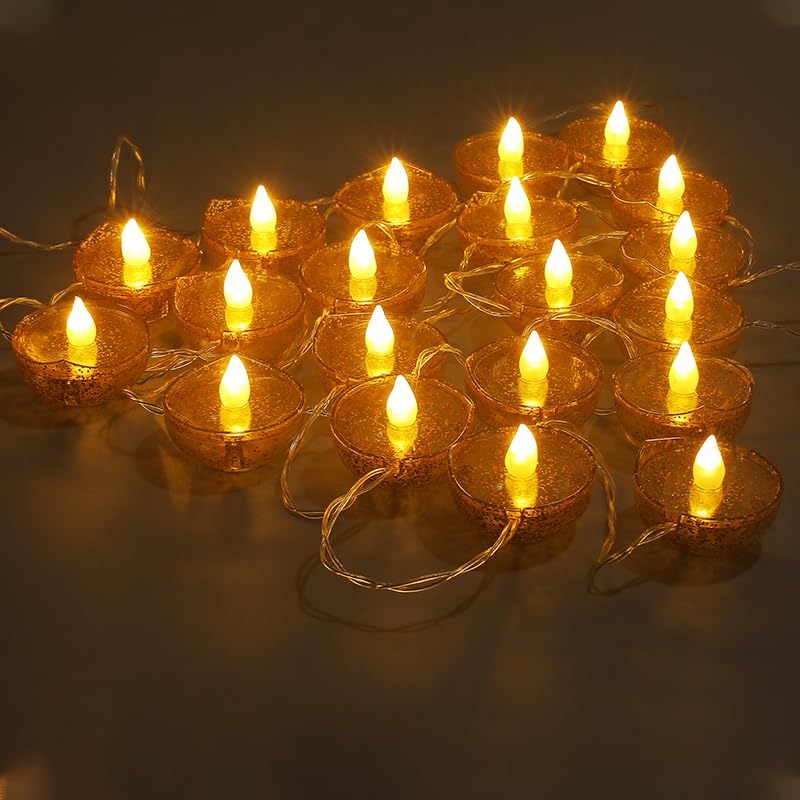 21111 Diwali Diyas String Lights - 20 LED, Battery Operated, 2 Lighting Modes, Perfect for Diwali Celebrations