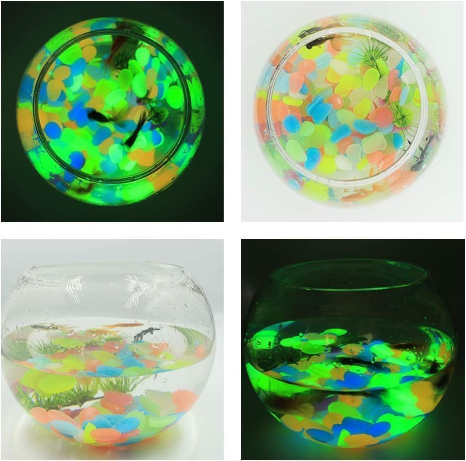 21304 Radium Glossy Stone Glow in The Dark Decorative Pebbles Luminous Resin Stones for Aquarium Garden Vase Pathway & Home Décor Non-Toxic Reusable Glow Rocks (SMALL MULTI GLOWING)