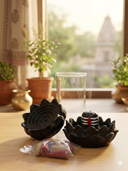 21037 Shiva Smoke Fountain Polyresin Back Flow shivling Incense Holder with 10 Back Flow Incense Cones