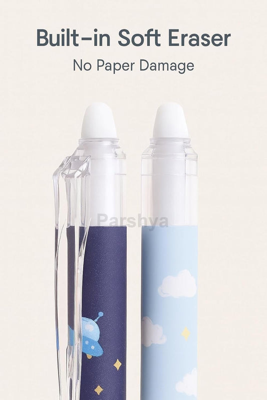 CK-PE-14 {12 Pcs} Planet Space Erasable Gel Pen Set 0.5mm Fine Point – Cute Astronaut Cartoon Erasable Pens with Eraser Tip
