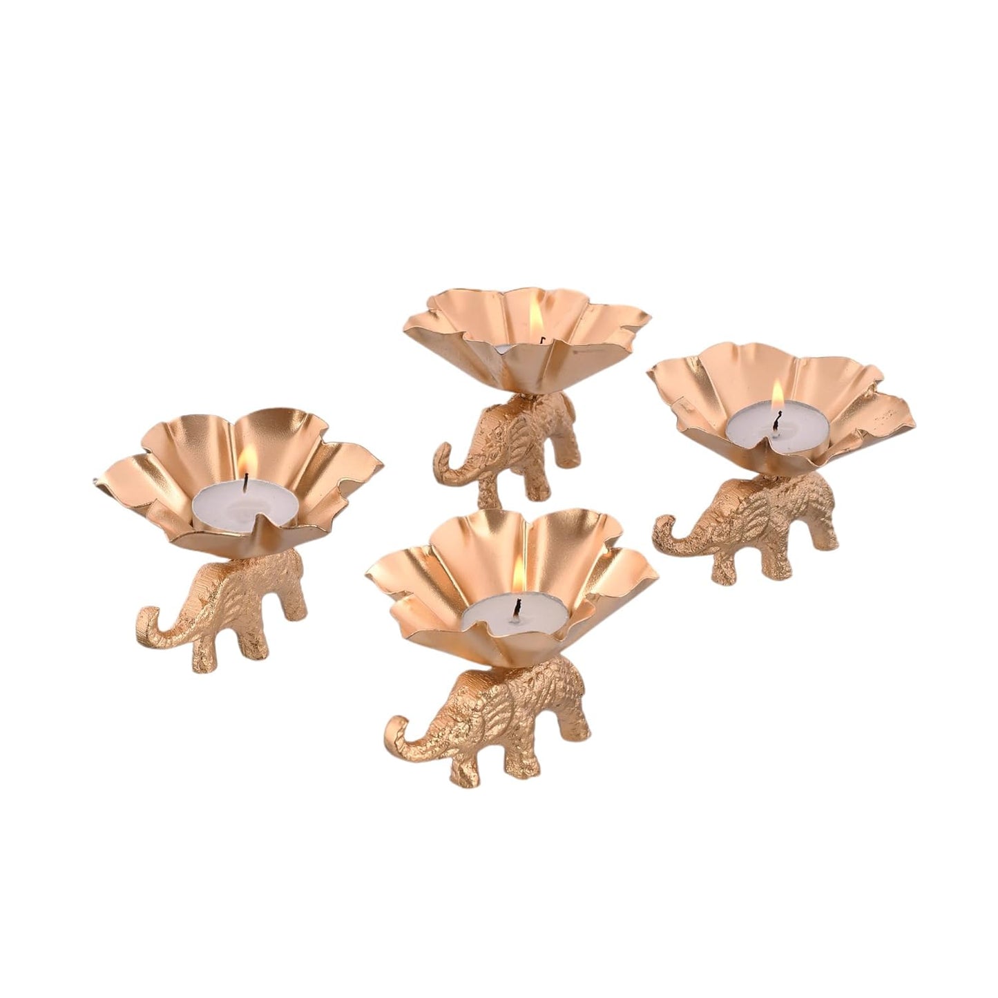 20429 Metal Flower Shaped Tealight Candle Holder with Elephant Base