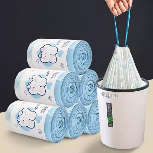21030 Drawstring Garbage Bags, 1 Roll, Tear-Resistant Disposable Bin Liners with Detachable Handles for Wet and Dry Waste, Kitchen Dustbin, Shopping and Home Use