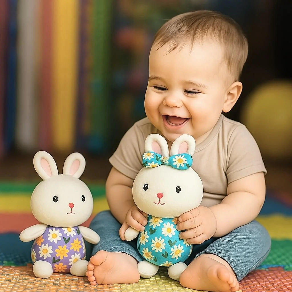 11248 Plush Bunny Stuffed Animal Toy with Floral Dress & Bow – Soft Cuddly Rabbit Doll for Kids {Size 26*13 Cm}