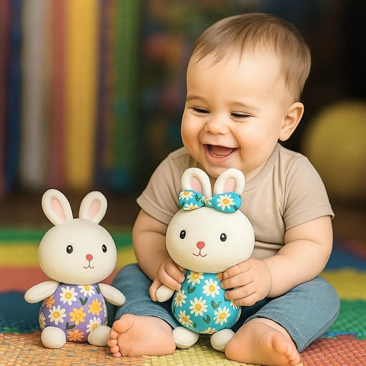 11248 Plush Bunny Stuffed Animal Toy with Floral Dress & Bow – Soft Cuddly Rabbit Doll for Kids {Size 26*13 Cm}