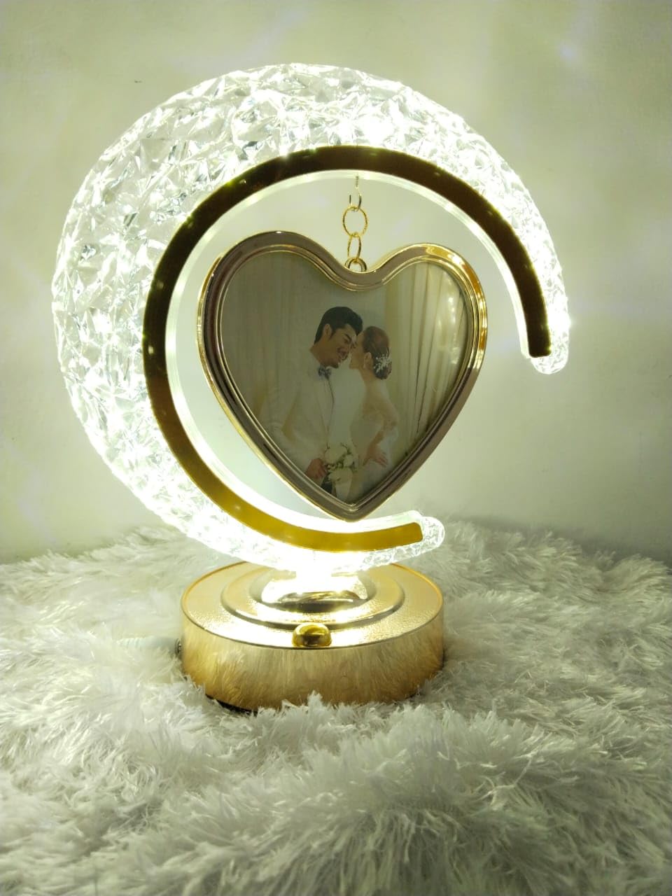 20119 LED Half Moon Crystal Lamp Heart Photo Frame for Birthday, Anniversary & Wedding Gift Table Lamp, Night Lamp