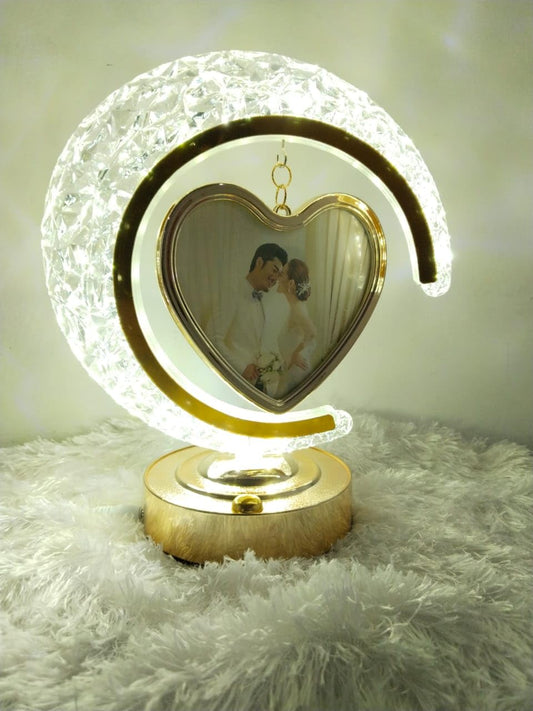 20119 LED Half Moon Crystal Lamp Heart Photo Frame for Birthday, Anniversary & Wedding Gift Table Lamp, Night Lamp