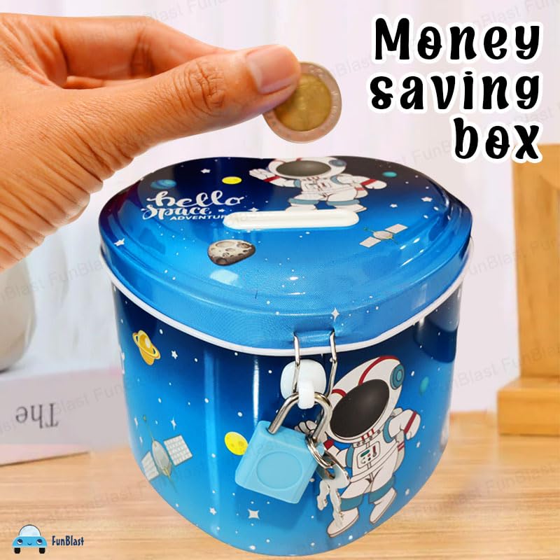 20368 FunBlast Piggy Bank for Kids – Saving Tin Coin Bank with Lock and Key – Birthday Return for Boys & Girls, Money Bank, Coin Box for Kids {Random Design}