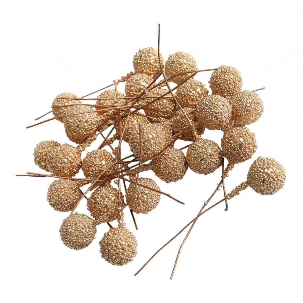 R-2-9 TREE 50 pcs Artificial Berries Foam Fruit Stamens DIY Decor Supplies Golden