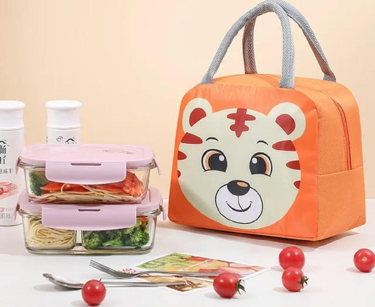 21279 Lunch Box Bag for School Kids Below 7 yrs, Boys, Girls, Cute Animal Design Lunch Box Bag, Insulated Portable Tiffin Bag