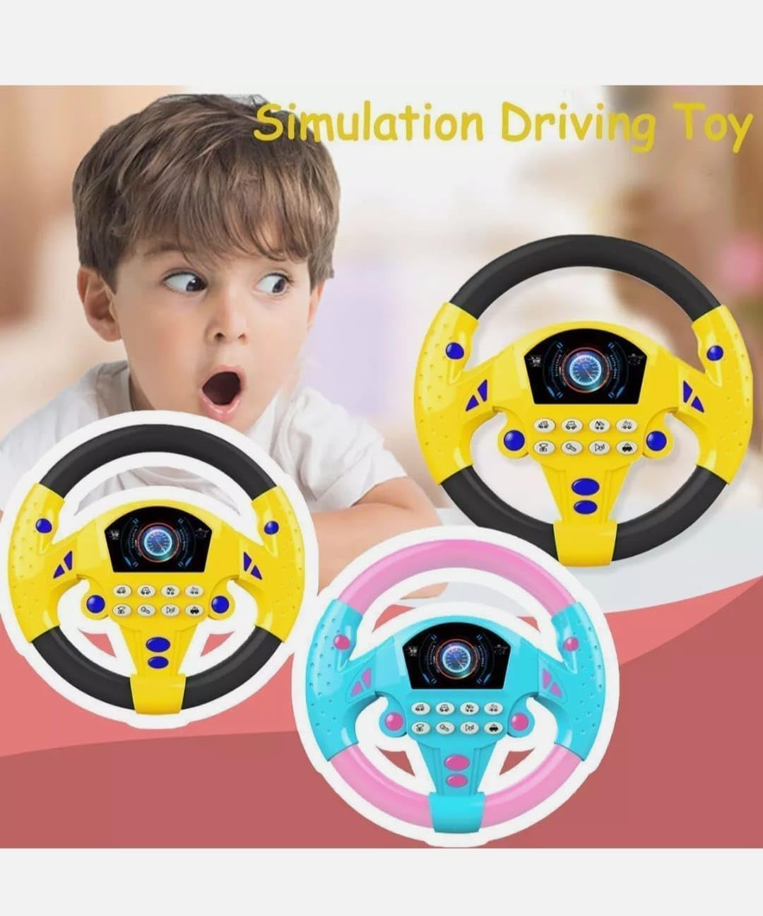 KX1703  Kids Interactive Racing Steering Wheel Toy with Sound & Light – Educational Driving Simulator for Children {Random Color}