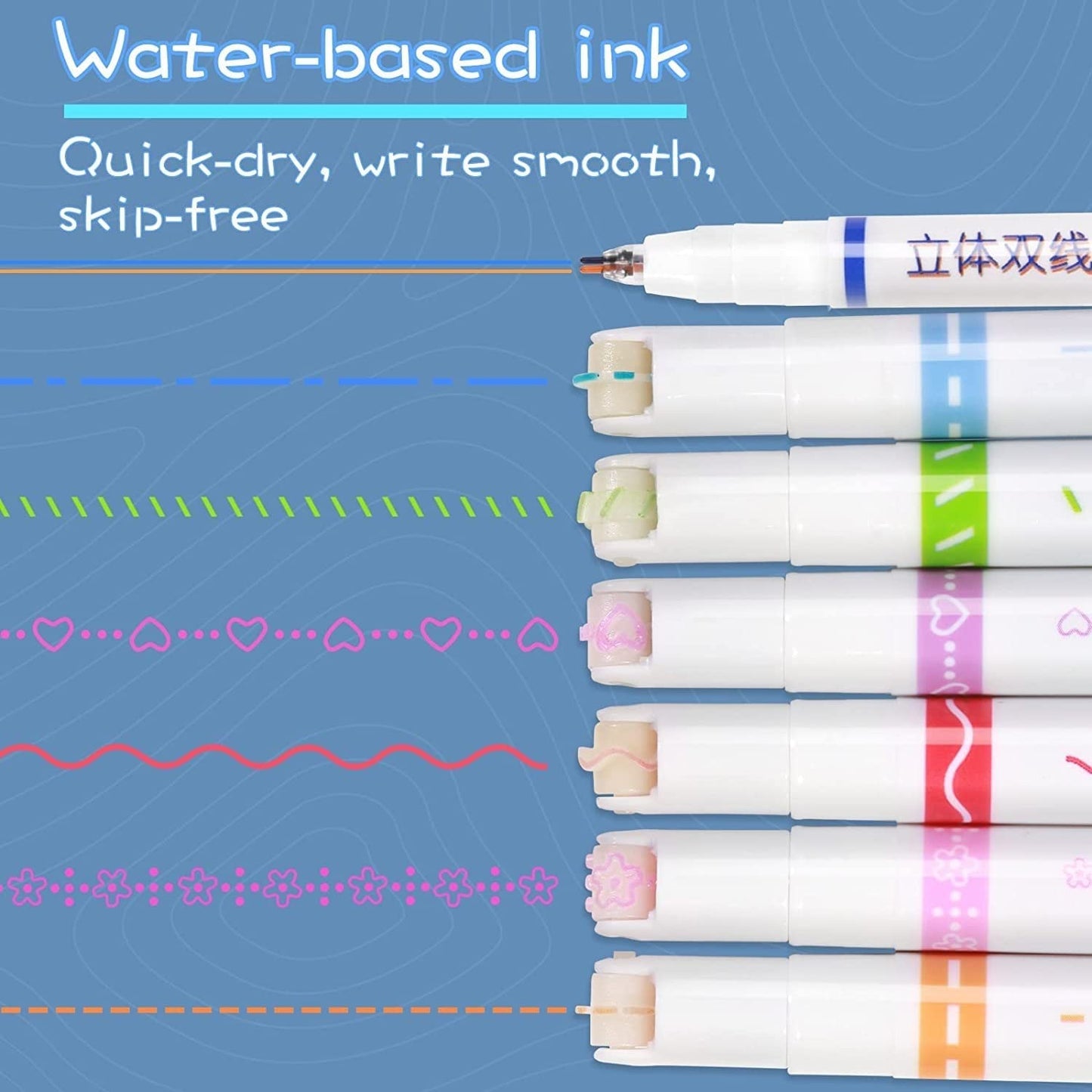 DM-7008-6  Curve Highlighter Pen Set-Dual Tip Pens with 6 Different Curve Shapes Fine Tips,Colorful Curve Highlighters Six Cute Pattern-Heart/flower/curve/dotted Line/Slash/Dot, for Writing, Drawing(6)