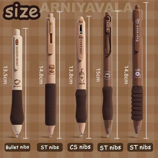 CK-PE-13 Coffee Gel Pens for Writing, 5 Pcs, Comfortable Grip, Smooth Writing, Kawaii Pens