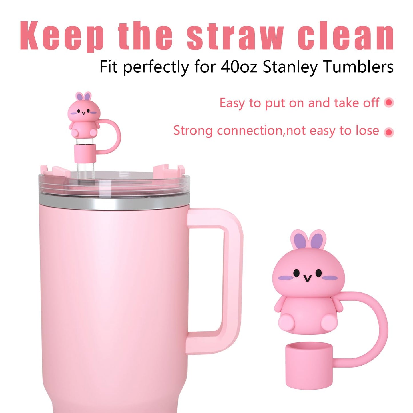20774 Animal Cute Straw Cover Cap for Stanley Cup, Silicone Straw Topper for 30&40 Oz Stanley Tumbler with Handle {Random Color}