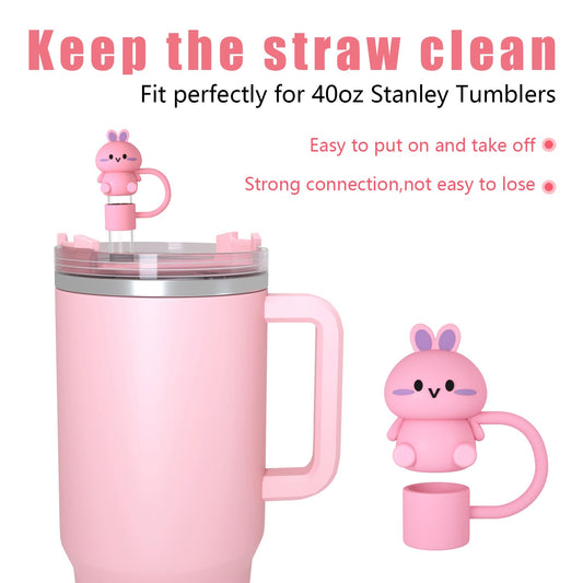 20774 Animal Cute Straw Cover Cap for Stanley Cup, Silicone Straw Topper for 30&40 Oz Stanley Tumbler with Handle {Random Color}