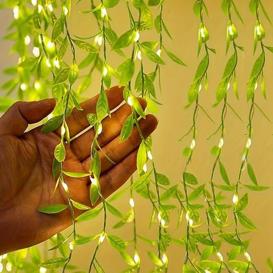 NC-A006 Artificial Vine Leaf Curtain Light  LED String Fake Greenery Garland Willow Leaves for Backdrop Bedroom Garden Home Birthday & Festive Decor  {Green leaf} size-13*7*8cm