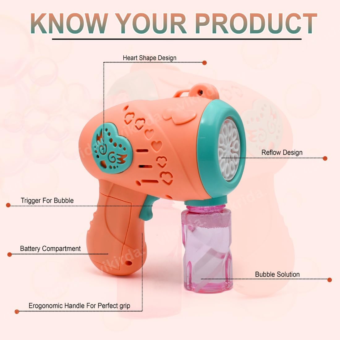 20566 Automatic Bubble Gun Machine Orange Bubble Shooter with Solution Safe, Leakproof, Battery-Powered (Battery Operated) | Outdoor and Indoor Party Toy | Ideal Gift for Boys and Girls