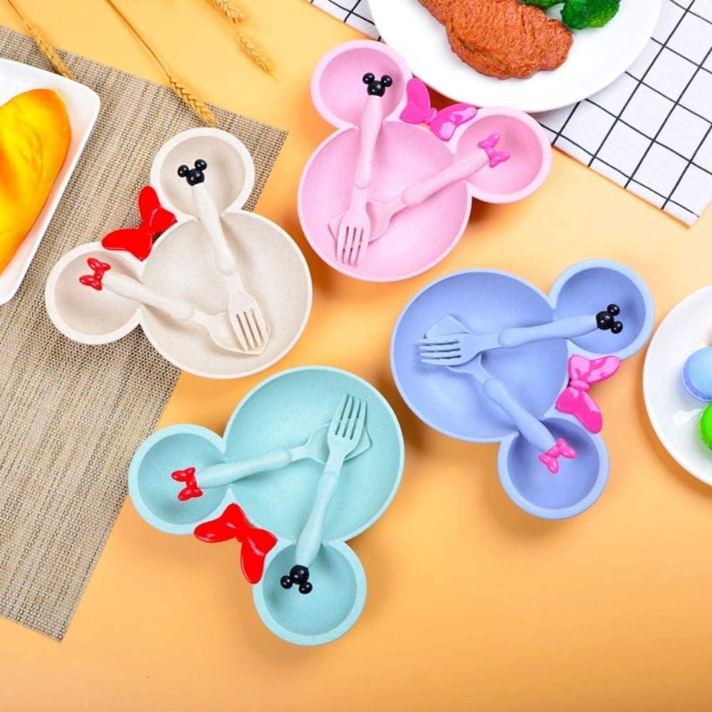 CK-SP07 Mickey Mouse Shaped Plates for Kids, Eco Friendly Bamboo Fiber Dinner Set for Weaning Kids, Dinner Dish Gift Sets with Spoon, Fork