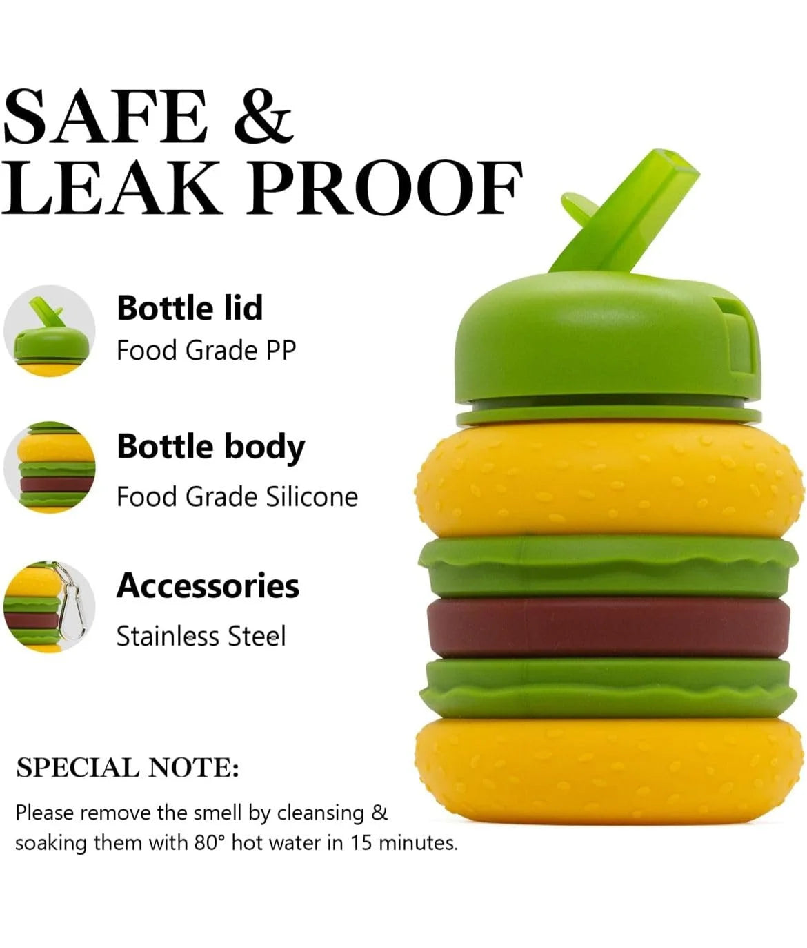 9057 Silicone Burger Shape Water Bottle BPA-Free 600 ML Water Bottle for School, Travel ,Trekking, Picnic (Random Design)