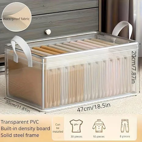 21248 Transparent foldable cloth organizer 26l | Steel Frame Wardrobe Organizer | Foldable Clothes Storage for cloth, toy, blanket | Foldable Non Woven Wardrobe Organizer Clothes Container