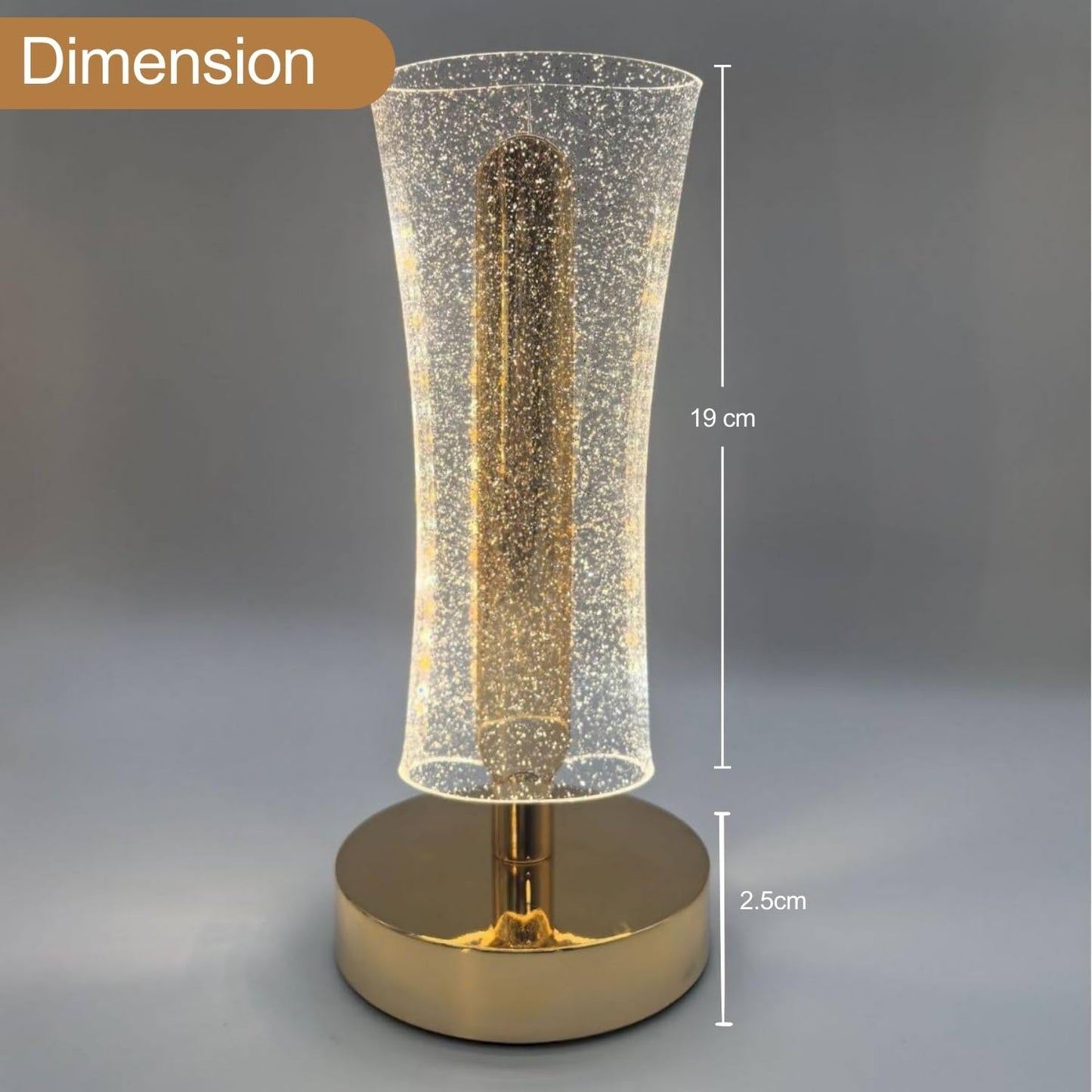 NC-A017 Frosted Glitter Crystal Table Lamp, Metallic Gold, Touch Control, 3 in 1 LED Light Color Change