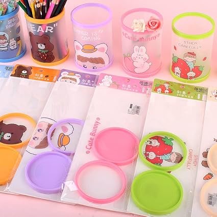 KT-1201 Cartoon Character DIY Pen Stand, Pencil holder (Random colour), 2 part- (DIY Plastic holder) Random Design