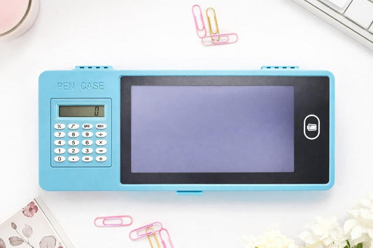 BB210 LCD Writing Tablet Pencil Box, Drawing Board Case with Erase Button, Magic Storage for Stationery, Random Colour (LCD Pencil Case with Calculator)