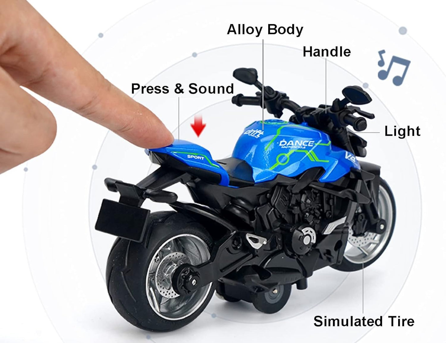 ST99-A5D Diecast Motorcycle Toy Ducati Bike Scale Model,Pull Back Vehicles Alloy Simulation Superbike with Lights and Sound Also for Car Dashboard, Kids Adult