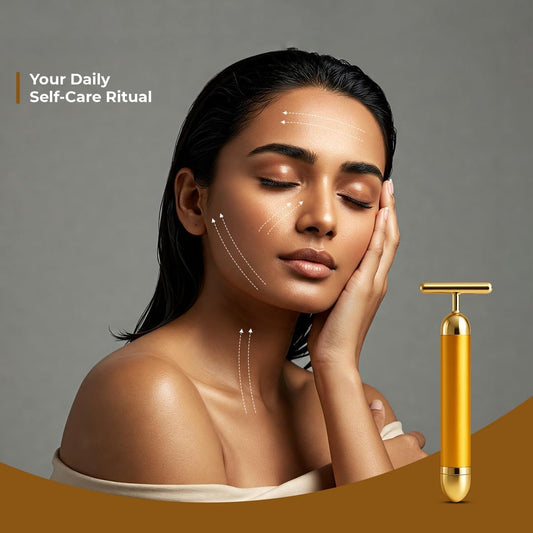 20623  24K Gold Energy Beauty Bar Electric Facial Massager Vibration Face Roller Skin Tightening Anti Aging Tool, Wrinkle Remover for Face Neck Jawline