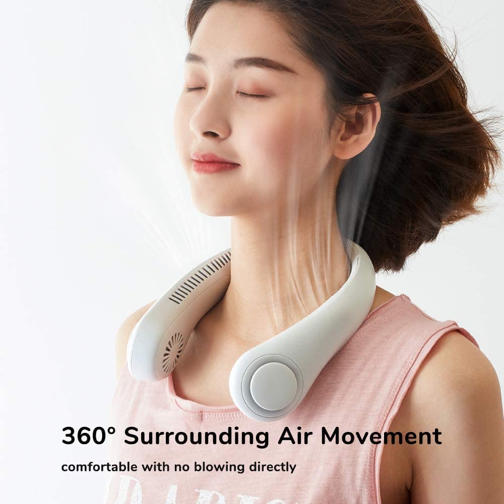 20490 Portable Rechargeable Neck Fan Bladeless Adjustable Neck Fan Smart Mini Hand Free 3 High Speed Fan Low Noise 360° Cooling USB FAN