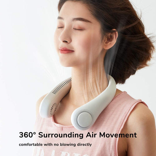 20490 Portable Rechargeable Neck Fan Bladeless Adjustable Neck Fan Smart Mini Hand Free 3 High Speed Fan Low Noise 360° Cooling USB FAN