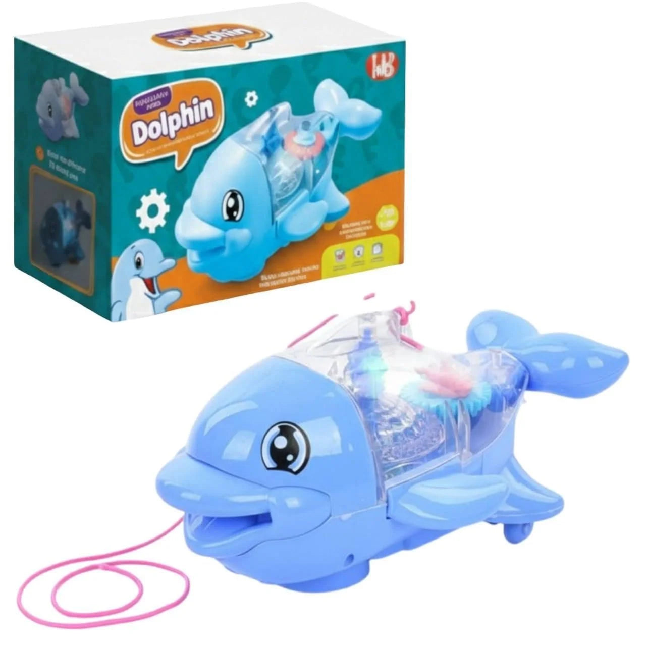 1861-66C Electric Gear Dolphin Toy with Flashing Lights and Music, 360 Degree Rotating Transparent Dolphin Toy, Light and Sound Toys for Children (Multicolour)