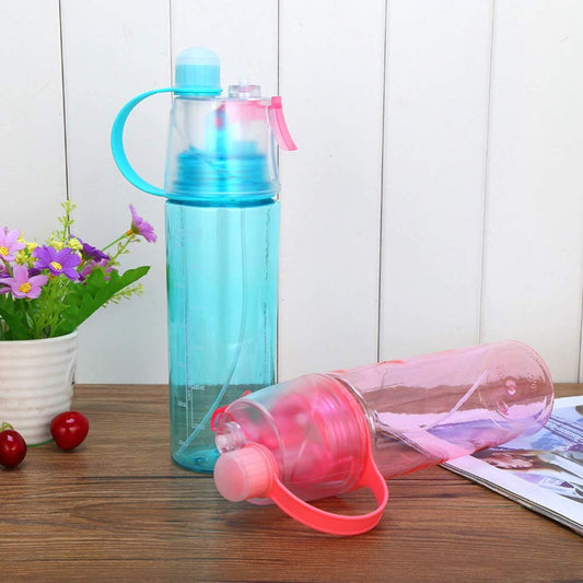 8520 2-in-1 Mist & Drink Water Bottle, 600ml Sports Spray Bottle with Straw, Leak-Proof, BPA-Free, Dishwasher Safe, Durable Sipper for Gym, Cycling, Outdoors, Cool Summer Hydration (RANDOM COLOUR)