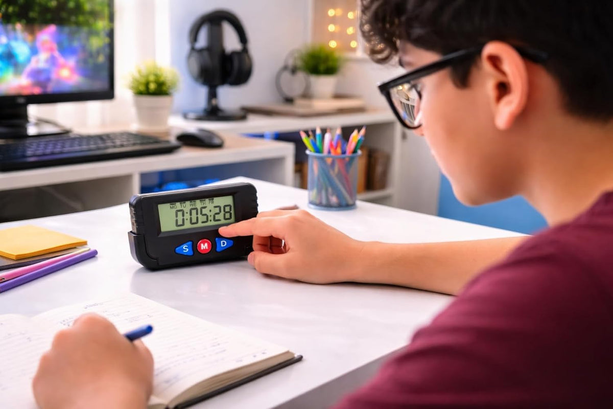 ND-613D PulGos Digital LCD Calendar and Time Car Dashboard & Desk Clock - 6.4x4 cm Black Portable Timer with Alarm & Stopwatch - Versatile Multifunction Clock for Office, Vehicle & Travel