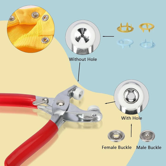 10387 Home use Metal Fasteners with Hand Pliers Tool Button Press Machine for Clothes snap100 Sets Eyelets Button kit