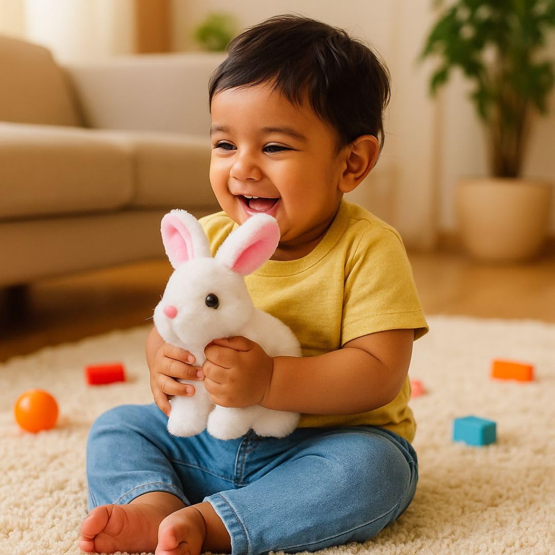 20698 Walking & Talking Rabbit Toy – Realistic Plush Bunny with Sound,Light Hopping Action, Wiggle Ears & Twitch Nose, Soft Electronic Pet Toy for Kids & Babies (White)