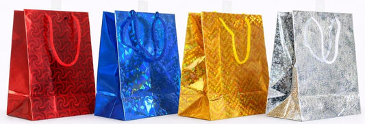 20741 {Pack of 12} Colours Holographic Gift Bags Small Size Christmas Birthday Wedding Favour Present Bags All Occasions