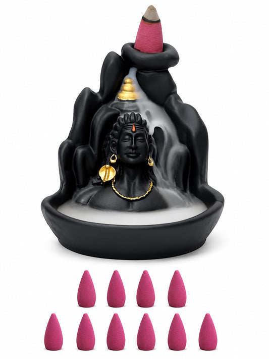 Lord Adiyogi Shiva Statue with Incense Folder, Mahadev Murti for Mandir, Home/Office Decor with Free 10 Incense Cones