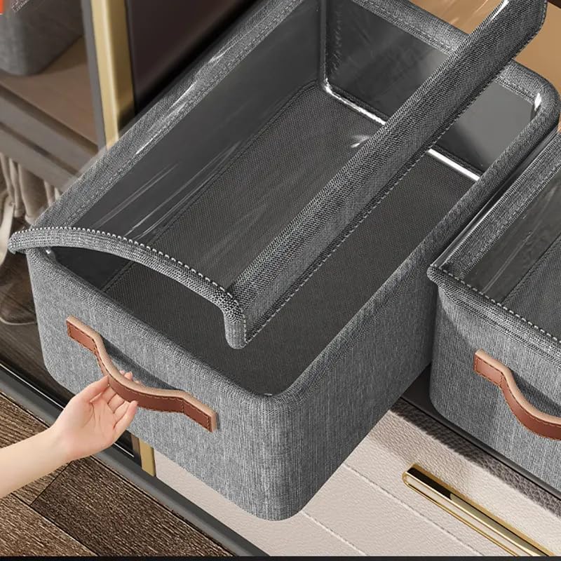 21093  Fabric Cloth Wardrobe Storage Organizer Box with Lid Handles Foldable Metal Frame with Rectangular Shelf Cloth Storage for Pants, Jeans, and Sweaters Size:47 x 28 x 20cm