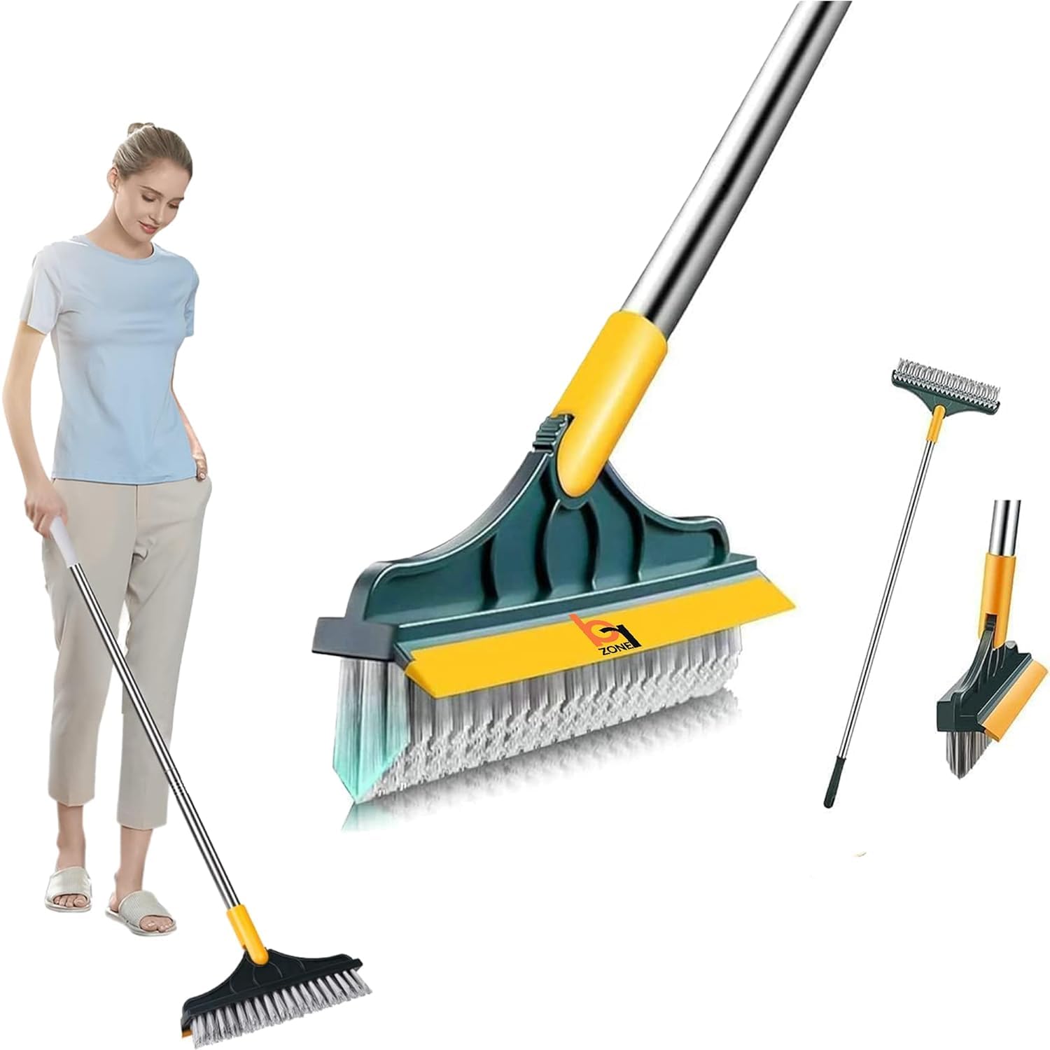 20378 Bathroom Cleaning Brush with Wiper 2 in 1 Tiles Cleaning Brush Floor Scrub Bathroom Brush with Long Handle 120° Rotate Bathroom Floor Cleaning Brush with Wiper