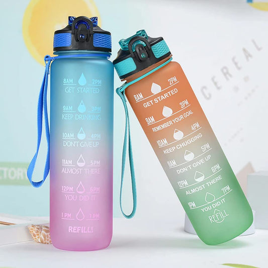 20518 Motivational Water Bottles with Times to Drink & Straw, Leakproof BPA Free Water Bottle Daily for Fitness, Gym and Outdoor Sports