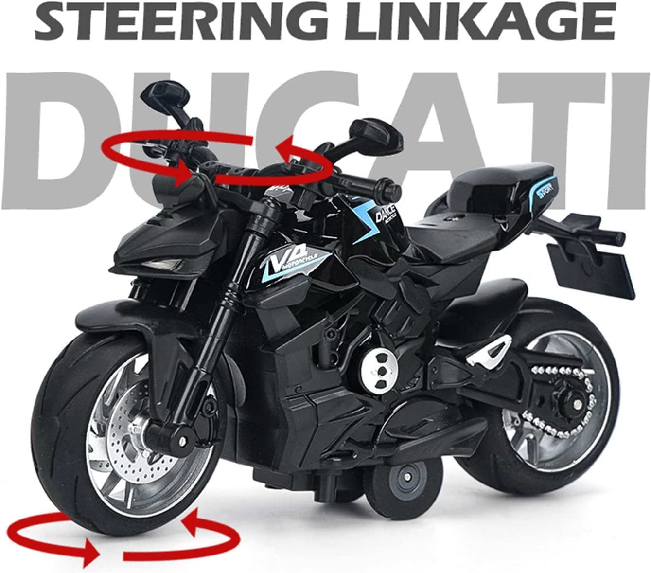 ST99-A5D Diecast Motorcycle Toy Ducati Bike Scale Model,Pull Back Vehicles Alloy Simulation Superbike with Lights and Sound Also for Car Dashboard, Kids Adult
