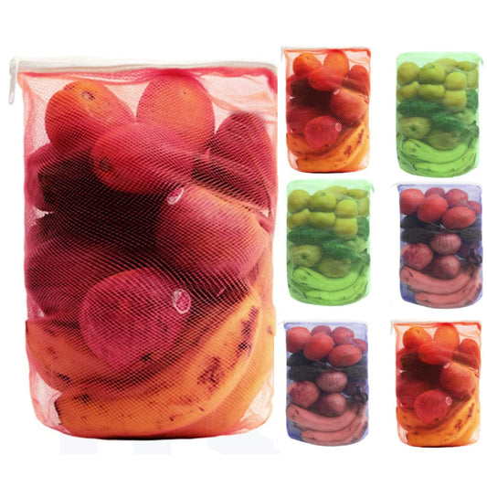 20372 {Pack of 4} Multi Purpose Fridge Storage Bags for Fruits and Vegetables, Reusable and Washable Produce Net Bags