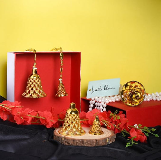 21072 Little Blooms 100-pcs Golden Plastic Hanging Bells for Home Decoration - Small Bells for Decoration Hanging - DIY Craft Decoration Bell Set 1.75 Inch