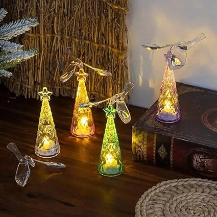 KT-159 Handicraft LED Bird Tree Lamp – Christmas Tree Shaped Light with Spinning Bird Topper – Warm White LED Holiday Decoration