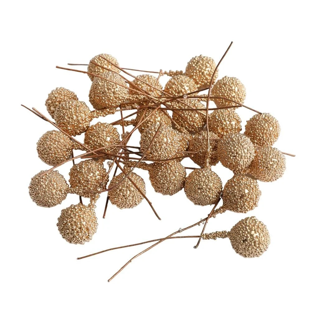 R-2-9 TREE 50 pcs Artificial Berries Foam Fruit Stamens DIY Decor Supplies Golden