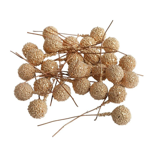 R-2-9 TREE 50 pcs Artificial Berries Foam Fruit Stamens DIY Decor Supplies Golden