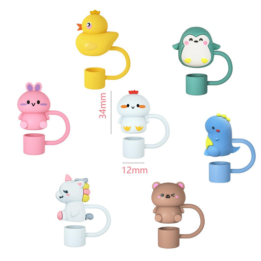 20774 Animal Cute Straw Cover Cap for Stanley Cup, Silicone Straw Topper for 30&40 Oz Stanley Tumbler with Handle {Random Color}